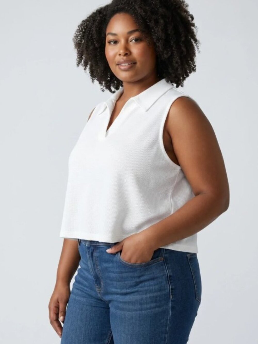 A New Day White Sleeveless Polo